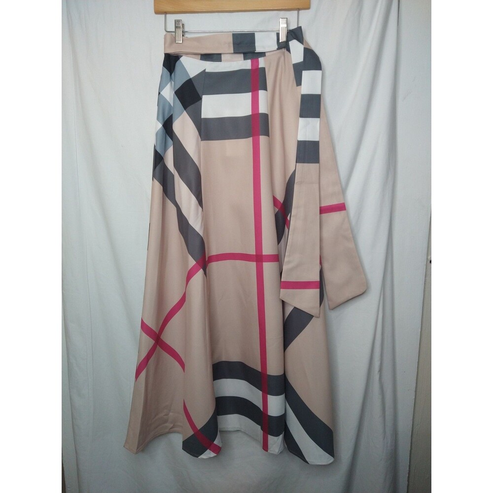 NWT Uoozee Wrap Skirt Gray Tan Pink Abstract Colorblock